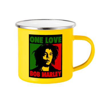 Bob marley, one love, Κούπα Μεταλλική εμαγιέ Κίτρινη 360ml
