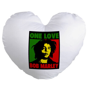 Bob marley, one love, Μαξιλάρι καναπέ καρδιά 40x40cm περιέχεται το  γέμισμα