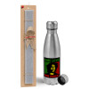 Easter Set, metallic Inox water bottle (750ml) & aromatic flat Easter candle (30cm) (GRAY)