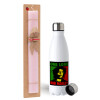 Easter Set, metallic stainless steel water bottle (750ml) & scented flat Easter candle (30cm) (PINK)