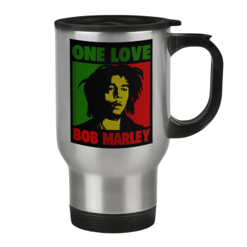 Bob marley, one love, Κούπα ταξιδιού ανοξείδωτη με καπάκι, διπλού τοιχώματος (θερμό) 450ml