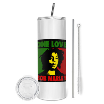 Bob marley, one love, Eco friendly stainless steel tumbler 600ml, with metal straw & cleaning brush