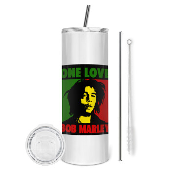 Bob marley, one love, Tumbler stainless steel 600ml, with metal straw & cleaning brush