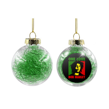 Bob marley, one love, Χριστουγεννιάτικη μπάλα δένδρου διάφανη με πράσινο γέμισμα 8cm