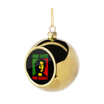 Bob marley, one love, Χριστουγεννιάτικη μπάλα δένδρου Χρυσή 8cm