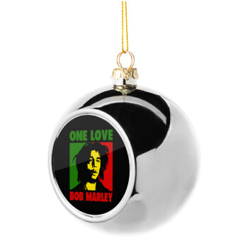 Bob marley, one love, Silver 8cm Christmas tree ball ornament