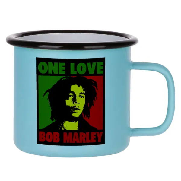 Bob marley — Κούπα Μεταλλική εμαγιέ ΜΑΤ σιέλ 360ml