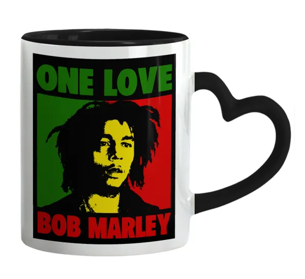 Bob marley — Mug heart black handle, ceramic, 330ml