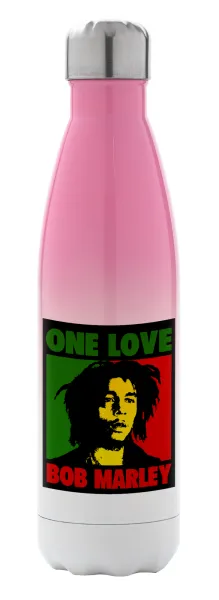 Bob marley — Metal mug thermos Pink/White (Stainless steel), double wall, 500ml