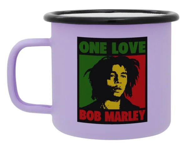 Bob marley — Metal enamel mug, matte light pastel purple, 360ml