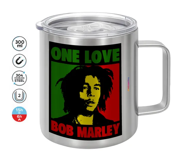 Bob marley — Double-walled stainless steel mug 300ml with temperature-retaining lid