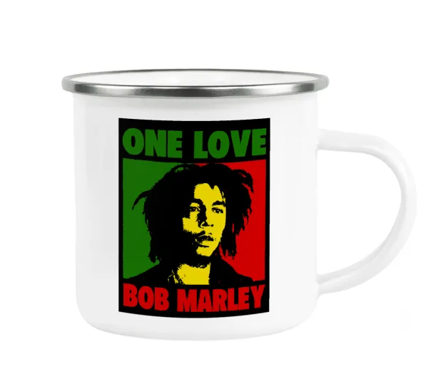 Bob marley — Metallic enamel cup white 360ml