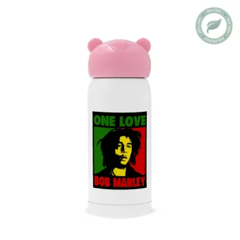 Bob marley, one love, Pink stainless steel thermal flask, 320ml