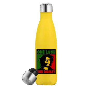 Bob marley, one love, Μεταλλικό παγούρι θερμός Κίτρινος (Stainless steel), διπλού τοιχώματος, 500ml