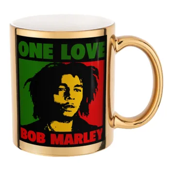 Bob marley, one love, Mug ceramic, gold mirror, 330ml
