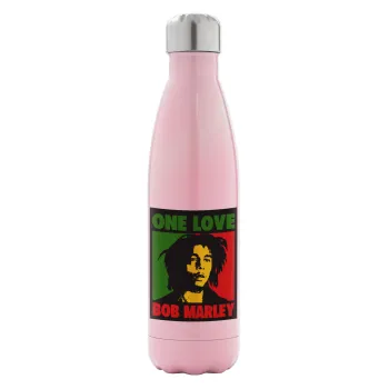 Bob marley, one love, Metal mug thermos Pink Iridiscent (Stainless steel), double wall, 500ml