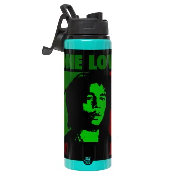 Bob marley, one love, Μεταλλικό παγούρι νερού με καπάκι ασφαλείας, αλουμινίου 850ml