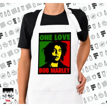 Bob marley, one love, Ποδιά μακριά Σεφ ολόσωμη με τσέπες white (ΕΝΗΛΙΚΩΝ)