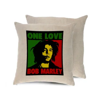 Bob marley, one love, Μαξιλάρι καναπέ ΛΙΝΟ 40x40cm περιέχεται το  γέμισμα