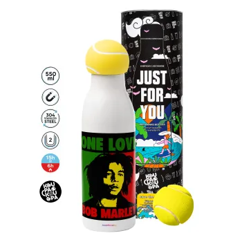 Bob marley, one love, Μπάλα τένις μεταλλικό παγούρι θερμός, διπλού τοιχώματος, 550ml