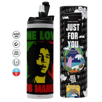 Bob marley, one love, Tumbler stainless steel GREY 600ml