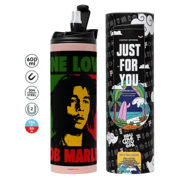 Bob marley, one love, Tumbler stainless steel PINK 600ml