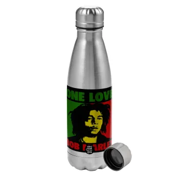 Bob marley, one love, Metallic water bottle, stainless steel, 750ml