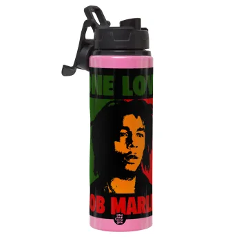 Bob marley, one love, Μεταλλικό παγούρι νερού με καπάκι ασφαλείας, αλουμινίου 850ml