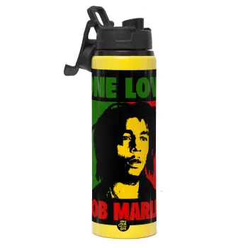 Bob marley, one love, Μεταλλικό παγούρι νερού με καπάκι ασφαλείας, αλουμινίου 850ml