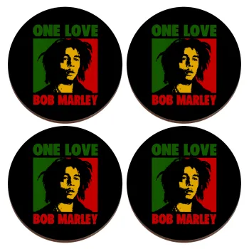 Bob marley, one love, ΣΕΤ x4 Σουβέρ ξύλινα στρογγυλά plywood (9cm)