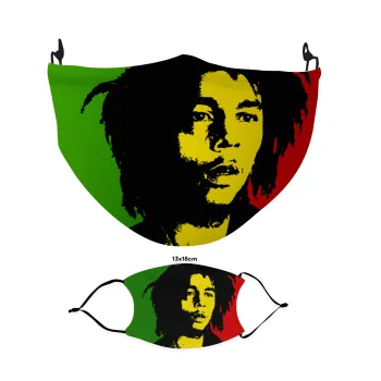 Bob marley, one love, Μάσκα υφασμάτινη Ενηλίκων πολλαπλών στρώσεων με υποδοχή φίλτρου