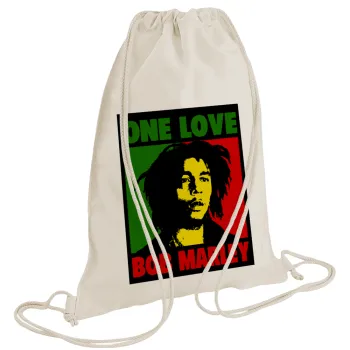 Bob marley, one love, Backpack bag GYMBAG natural (28x40cm)