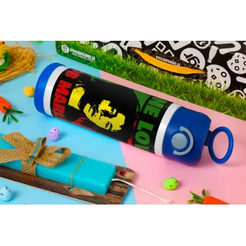 Bob marley, one love, Easter candle, Childrens hot water bottle, stainless steel, with safety straw, BLUE (500ml)