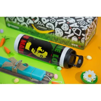 Bob marley, one love, Easter candle,Travel Tumbler 2 Lids, with metal straw & cleaning brush & aromatic flat candle (30cm) (BLUE)