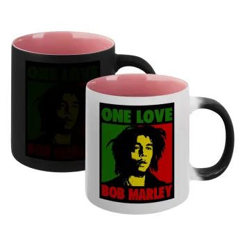 Bob marley, one love, Κούπα Μαγική εσωτερικό ΡΟΖ, κεραμική 330ml που αλλάζει χρώμα με το ζεστό ρόφημα