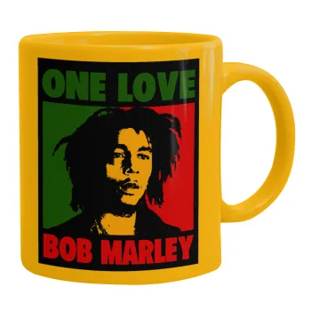 Bob marley, one love, Ceramic coffee mug yellow, 330ml