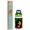 Easter Set, Children's thermal stainless steel bottle with safety straw, green/blue (350ml) & aromatic flat Easter candle (30cm) (TURQUOISE)