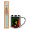 Easter Set, metallic thermal cup (300ml) & aromatic flat Easter candle (30cm) (TURQUOISE)