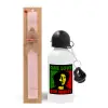 Easter Set, metallic aluminum bottle (500ml) & aromatic flat Easter candle (30cm) (PINK)