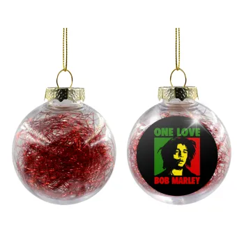 Bob marley, one love, Transparent Christmas tree ball ornament with red filling 8cm