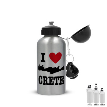 I Love Crete, Μεταλλικό παγούρι νερού, Ασημένιο, αλουμινίου 500ml