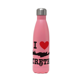 I Love Crete, Metal mug thermos Pink Mat (Stainless steel), double wall, 500ml