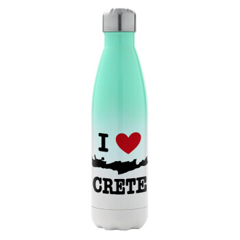 I Love Crete, Μεταλλικό παγούρι θερμός Πράσινο/Λευκό (Stainless steel), διπλού τοιχώματος, 500ml