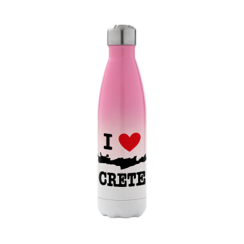 I Love Crete, Μεταλλικό παγούρι θερμός Ροζ/Λευκό (Stainless steel), διπλού τοιχώματος, 500ml