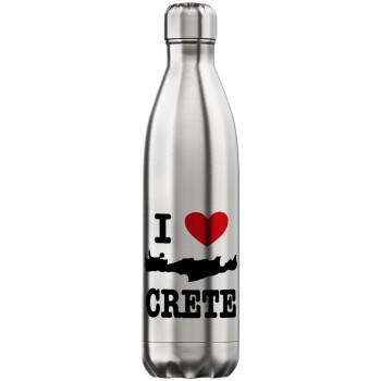 I Love Crete, Μεταλλικό παγούρι θερμός Inox (Stainless steel), διπλού τοιχώματος, 750ml