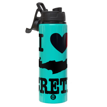 I Love Crete, Metallic water bottle with safety lid, 850ml aluminum