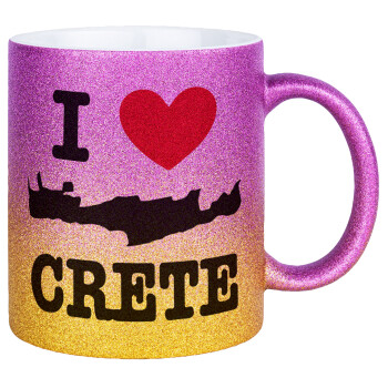 I Love Crete, Κούπα Χρυσή/Ροζ Glitter, κεραμική, 330ml