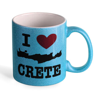 I Love Crete, Κούπα Σιέλ Glitter που γυαλίζει, κεραμική, 330ml