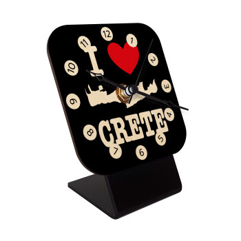 I Love Crete, Quartz Table clock in natural wood (10cm)