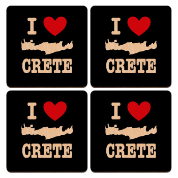 I Love Crete, ΣΕΤ x4 Σουβέρ ξύλινα τετράγωνα plywood (9cm)